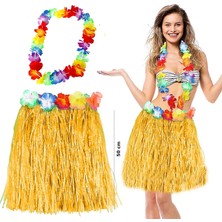 Go İthalat Hawaii Luau Aloha Sarı Püsküllü 50 cm Etek ve Hawaii Kolye Seti (5263)