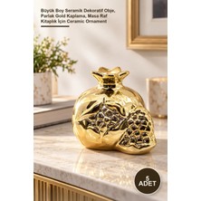 Yenilig 5 Adet Dokulu Taçlı Nar Biblo – Büyük Boy Seramik Dekoratif Obje, Parlak Gold Kaplama, Masa Raf Kitaplık Için Ceramic Ornament