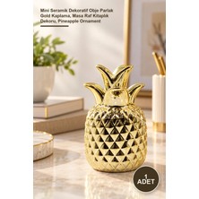 Yenilig 1 Adet Ananas Biblo – Mini Seramik Dekoratif Obje Parlak Gold Kaplama, Masa Raf Kitaplık Dekoru, Pineapple Ornament