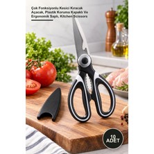 Yenilig 10 Adet Mutfak Makası – Çok Fonksiyonlu Kesici Kıracak Açacak, Plastik Koruma Kapaklı ve Ergonomik Saplı, Kitchen Scissors