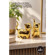 Yenilig 2 Adet Dik Kuyruklu Kedi Biblo – Orta Boy Seramik Dekor Obje Parlak Gold Kaplama, Ev ve Ofis Için Cat Figurine