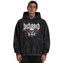 Sevbano Disturbed Rock Metal Müzik Grubu Baskılı Unisex Oversize Yıkamalı Hoodie Sweatshirt