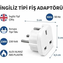 aklow akyoleticaret Ingiliz Tipi Fiş Adaptörü Uk 'den Tr Priz Dönüştürücü, Avrupa Giriş Uyumlu, Seyahat Tipi Elektrik Adaptörü, Laptop Telefon Şarj Uyumlu, Dayanıklı Abs Plastik, Kompakt Tasarım