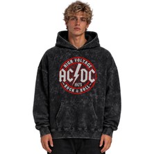 Sevbano Ac Dc Rock Metal Müzik Grubu Baskılı Unisex Oversize Yıkamalı Hoodie Sweatshirt