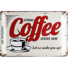 aklow akyoleticaret 22249 Usa – Strong Coffee Served Here, Metal Levha 20 x 30 cm