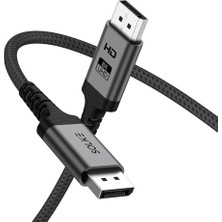 aklow akyoleticaret 8k Displayport 1.4 Kablo 2m, 8k 60Hz 4K 144Hz 2k 240Hz, 32.4gbps, G-Sync Freesync Uyumlu, Örgülü Alüminyum