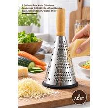 Yenilig 5 Adet Huni Model Rende – 3 Bölümlü Ince Kalın Dilimleme, Paslanmaz Çelik Gövde, Ahşap Bambu Saplı, Silikon Taban, Grater Slicer