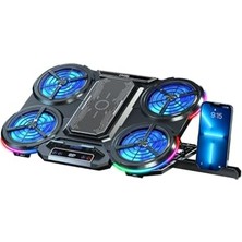 aklow akyoleticaret Stand, Frisby FNC-5270ST Ekstra Soğutucu Panelli Rgb Işıklı LCD Kontrol Paneli 5 Fanlı Notebook Soğutucu 17"