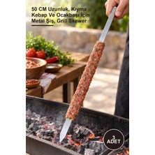 Yenilig 3 Adet Geniş Yassı Metal Adana Kebap Şişi – 50 cm Uzunluk, Kıyma Kebap ve Ocakbaşı Için Metal Şiş, Grill Skewer