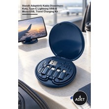 Yenilig 4 Adet Çok Fonksiyonlu Seyahat Şarj Kiti – Standlı Adaptörlü Kablo Düzenleyici Kutu, Type-C Lightning Usb-A Micro-Usb, Travel Charging Kit