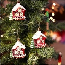 aklow akyoleticaret 3 Adet 8.5 cm Yılbaşı Dağ Evi Dilek Ev Çam Ağacı Süsü Parti Yılbaşı Süslemeleri, Kırmızı 3492023275638