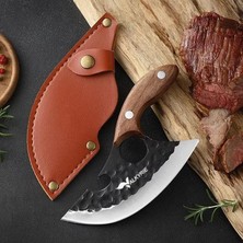 Şanal Valkyrie Outdoor Kamp Et Sebze Doğrama Satırı Kılıflı Bıçak Ahşap Saplı Çok Amaçlı