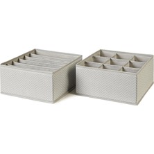 Şanal Ocean Home Textile 2'li Bölmeli Gri Balıksırtı Çekmece Içi Düzenleyici Kutu Set