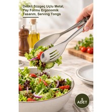 Yenilig 5 Adet Lüks Salata Servis Maşası – Delikli Süzgeç Uçlu Metal, Yay Formu Ergonomik Tasarım, Serving Tongs