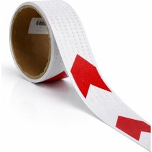aklow akyoleticaret Yapışkanlı 7.5 cm (1 Metre) Kırmızı Beyaz Petekli Ok Yönlendirme Reflektörlü Reflektif Şerit Bant