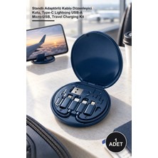 Yenilig 1 Adet Çok Fonksiyonlu Seyahat Şarj Kiti – Standlı Adaptörlü Kablo Düzenleyici Kutu, Type-C Lightning Usb-A Micro-Usb, Travel Charging Kit