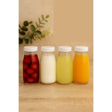 Şanal 4 Adet Beyaz Plastik Kapaklı 250 ml Şeffaf Sürahi Süt, Ayran, Su, Limonata, Meşrubat Şişesi Cam Şişe