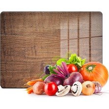 aklow akyoleticaret 20X30 cm Eski Ahşap Desenli Cam Kesme Tahtası ve Sunumluk