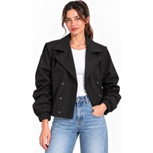Kadın Siyah Premium Bomber Trençkot E26-CON2094