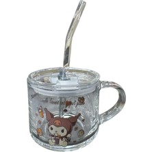 Şanal Kawaii Kuromi Pipetli Kulplu Cam Bardak