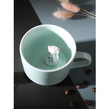 Şanal Mukko Home 3D Sevimli Hayvan Figürlü Porselen Kupa 230 ml Mint Renk Kahve Çay Kupası,turkuaz & Ayıcık