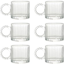 Şanal Promosyonca Kristal Cam Bardak Seti, 300ML, 6 Parça, Boncuk Kulplu