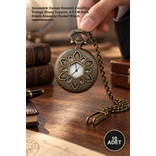 Yenilig 10 Adet Cep Saati – Geometrik Oymalı Köstekli Zincirli, Vintage Bronz Tasarım, 4.5 cm Kasa Klasik Aksesuar Pocket Watch