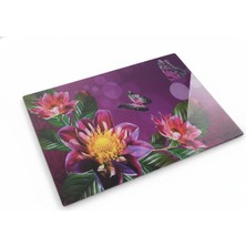 Şanal Elar Plus - 20X30 cm - Isıya Dayanıklı Temperli Cam Kesme Tahtası - Mor Çiçek ve Kelebek Desenli, Hijyenik Mutfak Tezgah Koruyucu ve Sunum Tablası