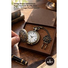 Yenilig 2 Adet Köstekli Zincirli Cep Saati – Antika Bronz Görünümlü, Roma Rakamlı Motifli, Özel Kutulu, Vintage Pocket Watch