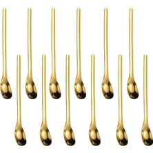 Şanal 304 Çelik 12 Adet 15,5 cm Gold Kahve Latte Meyvesuyu Kokteyl Barmen Kaşığı CIN94