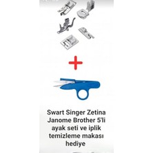 aklow akyoleticaret Singer Zetina Janome Pfaff Brother 5'li Ayak Seti ve Iplik Temizleme Makası Hediye
