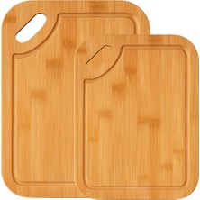Şanal 2’li Bambu Kesim Panosu Seti – Dayanıklı Ahşap Kesme Tahtası, Doğal, Şık ve Hijyenik Mutfak Panosu (Oval Bambu)