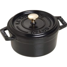 aklow akyoleticaret 40500-101-0 Mini Güveç, Yuvarlak Kapaklı, 10 Cm, 0,25 L, Endüksiyona Uygun, Mat Siyah Emaye Kap Içi, Siyah