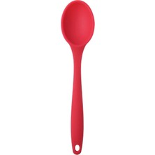 Şanal Silikon Servis ve Yemek Hazırlama Kaşığı, Yumuşak Uç, Komple Silikon, 27 Cm, Kırmızı Kaşık, Yanmaz Yapışmaz, Tencere Çizmez, 1 Adet