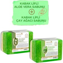 aklow akyoleticaret 2'li Set Doğal Kabak Lifli Aloe Vera Sabunu ve Kabak Lifli Çay Ağacı Sabunu