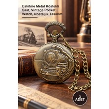 Yenilig 3 Adet Antika Tren Tasarımlı Köstekli Cep Saati – Eskitme Metal Köstekli Saat, Vintage Pocket Watch, Nostaljik Tasarım