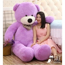 aklow akyoleticaret Sevgiliye Özel Hediye - 140 cm Papyonlu Peluş Ayıcık (Lila)