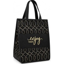 aklow akyoleticaret Termoslu Piknik Çantası 30X20X40 Cm, Isı Yalıtımlı Alüminyum Kaplamalı Iç Yüzey, Keçe Dış Yüzey, Katlanabilir Termal Alışveriş Plaj Kamp Piknik Çantası Siyah