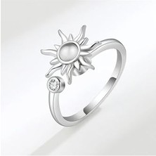 aklow akyoleticaret Döner Güneş Figürlü Çelik Ayarlanabilir Anti Stres Yüzük, Gümüş Renk Spinner Ring Tasarım