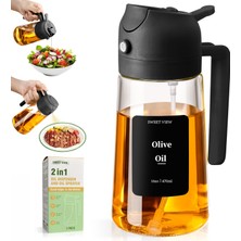 Şanal Sweet Vıew 2'si 1 Arada Yağ ve Yağ Püskürtücü, 470 ml Hava Fritöz Yağ Püskürtücü, Mutfak, Salata ve Barbekü Için Cam Zeytinyağı Şişesi (Siyah)