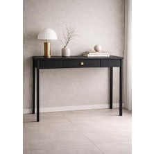 aklow akyoleticaret Siyah Masif Ahşap Konsol; Pirinç Kulplu, Tek Çekmeceli, Minimalist Dresuar, 120X40X80 cm