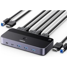 aklow akyoleticaret HDMI 2.0 Kvm Anahtarı 4K@60Hz USB 3.0 Anahtarı 4 USB Bağlantı Noktası (3*usb 3.0+ USB C) 2 USB Kablosu ve 2 HDMI Kablosu ile 2 Pc Için 1 Monitör ve Klavye; Fare, Yazıcı, U Disk Paylaşımı.