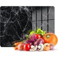 aklow akyoleticaret 30X40 cm Siyah Beyaz Mermer Desenli Cam Kesme Tahtası ve Sunumluk