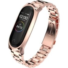 aklow akyoleticaret Xiaomi Mi Band 5 ve Mi Band 6 Uyumlu Metal Paslanmaz Çelik Kordon, Rose Gold