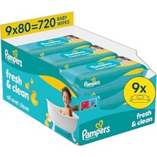 aklow akyoleticaret Fresh&clean Bebek Islak Havlu 9 Paket 720 Yaprak