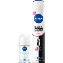 Şanal Kadın Sprey Deodorant Black & White Invisible Clear 200ML ve Mini Roll-On 25ML, Avantajlı Paket