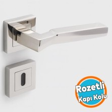 aklow akyoleticaret Kare Rozetli Oda Kapı Kolu Sağa ve Sola Uygun Nikel Inox 1 Takım