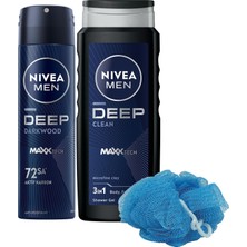 Şanal Men Erkek Sprey Deodorant Deep Dimension 150ML ve Deep Dimension Duş Jeli 500ML, Banyo Lifi Hediyeli
