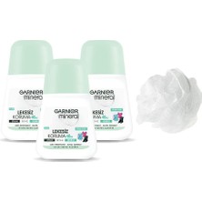 Şanal Garnier 3'lü Mineral Lekesiz Koruma Roll-On Deodorant Seti (Duş Lifi Hediyeli)