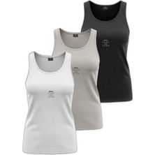 Şanal Slazenger Vladlen 3 Lü Set Kadın Beyaz - Siyah - Taş Gri Atlet